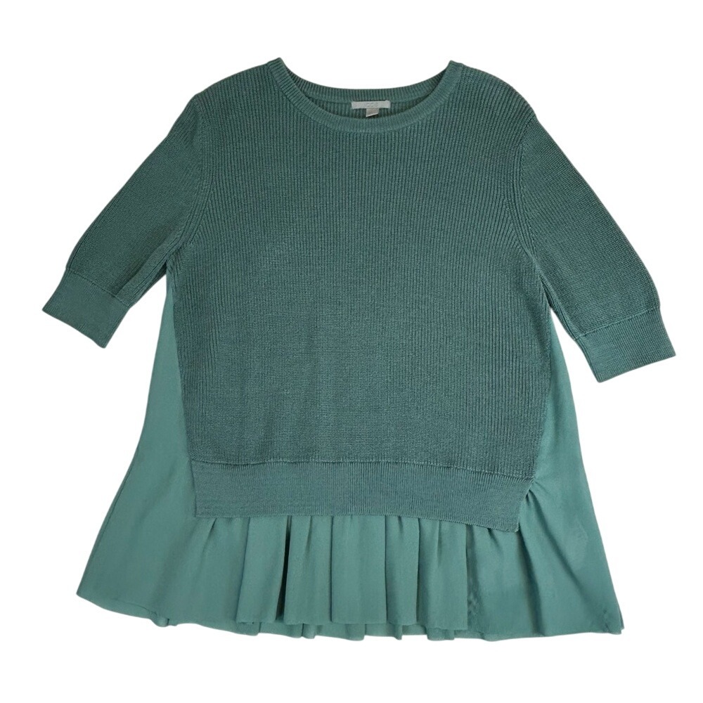 COS Green Knitted Layered Sweater Top Crew Neck Women's Size Small
